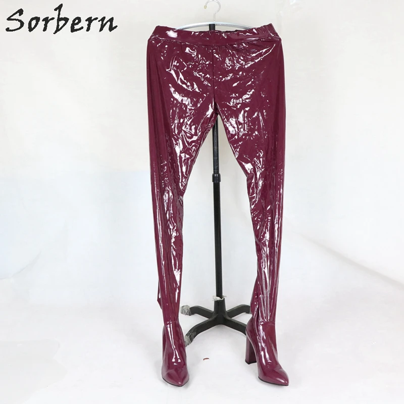 Sorbern/черные растягивающиеся штаны; высокие сапоги до бедра; женские пикантные сапоги с острым носком и эластичным каблуком; женские сапоги на высоком каблуке