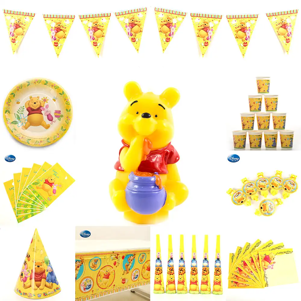 Winnie El Pooh Ninos Conjunto De Decoracion Para Fiesta De Cumpleanos Winnie Suministros De Fiesta De Cumpleanos De Bebe Paquete De Fiesta Suministros Vajilla De Fiesta Desechable Aliexpress