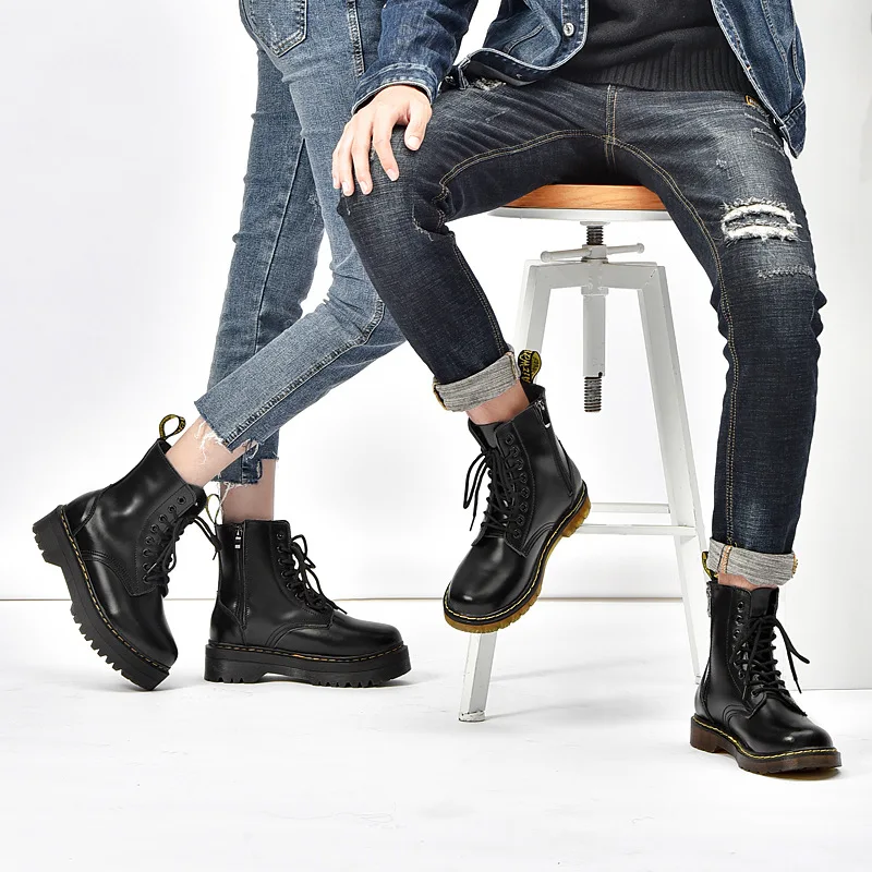 

DR Martin Boots Classic 8-Hole Side Zipper Couples Martin Boots Unisex Shoes Genuine Leather Hight-top Couples Boots Thermal
