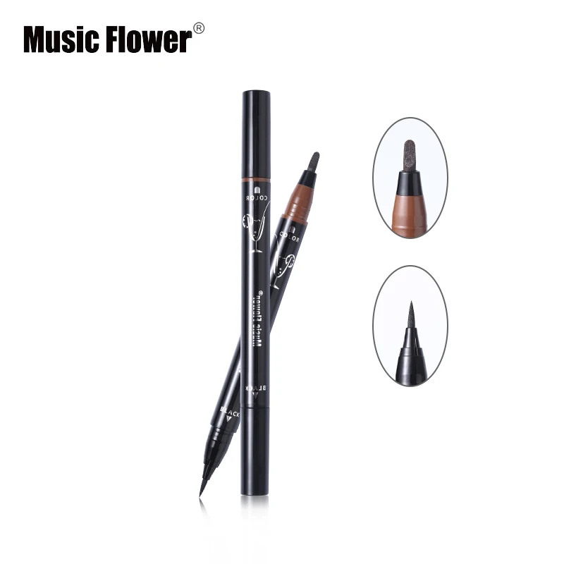 Music Flower Brand Eyes Makeup Set Double Ended Liquid Eyeliner Pencil Waterproof 2 Color Eye Liner Pen Long-lasting Cosmetics