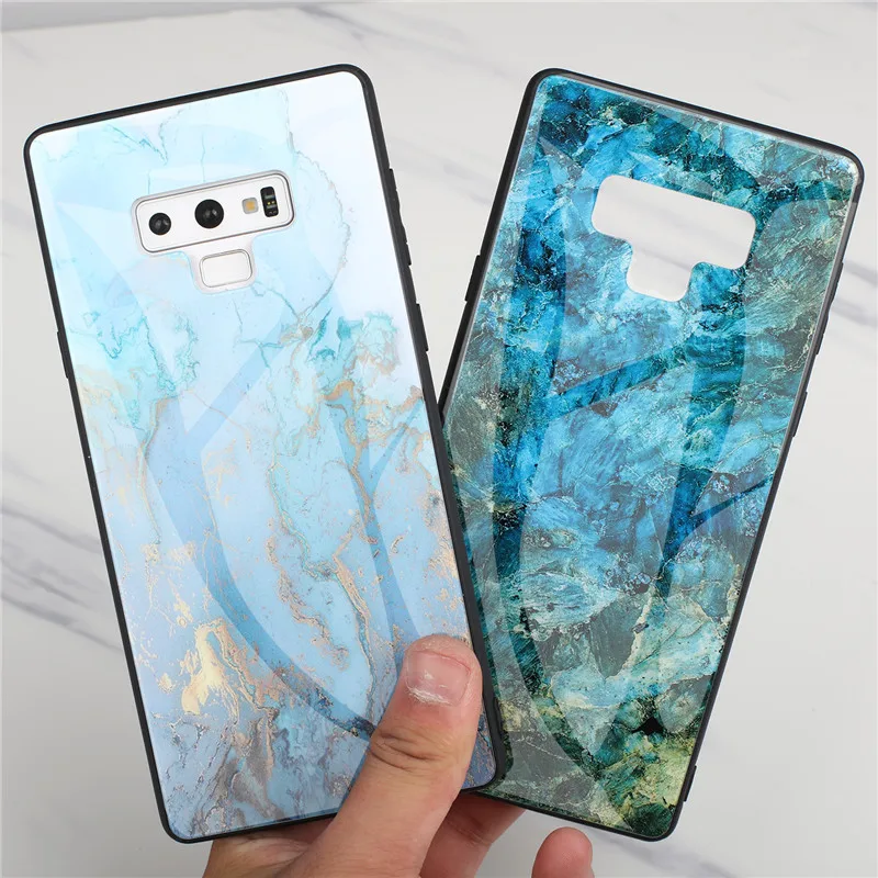 

Marble Tempered Glass Case For Samsung Galaxy Note 9 8 Cover Silicone Edge Marble Painted Glass Phone Case For samsung note 9