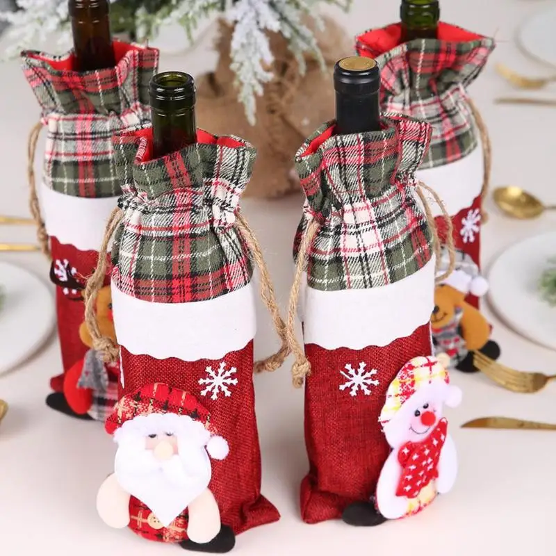Рождественская бутылка вина крышка льняная ткань личность нежный Снеговик Санта-Клаус новогодние вечерние украшения для домашнего стола
