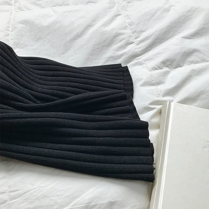 Rajutan rok wanita musim gugur dan musim dingin baru bagian panjang paket pinggul rok pingang tinggi warna solid