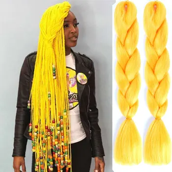 

MUMUPI Yellow Long Kanekalon Braiding Hair Natural Color Ombre Green Pink Blonde Synthetic Hair Extension Twist Jumbo