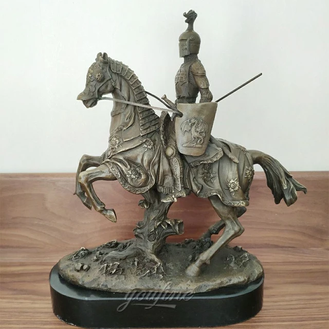 ブロンズアート彫刻西洋バイキング騎士の戦士銅像偉大なバイキング馬の 
