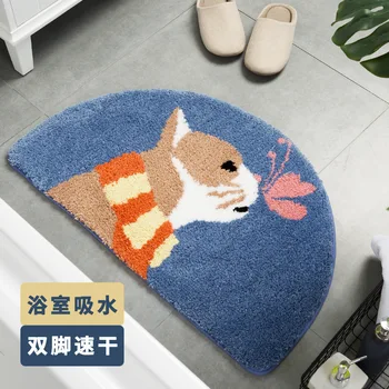 

Cartoon semi-circular Doormat Flannel Home Decoration Non-slip Floor Mat Cat Door Mat