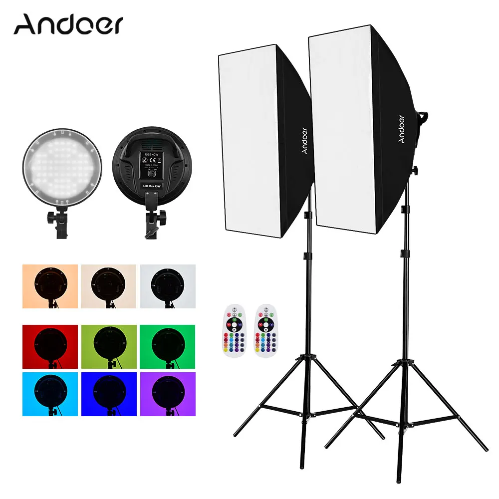 Комплект для студийной фотосъемки Andoer 2 4G RGB светильник Light Softbox Kit светодиодный