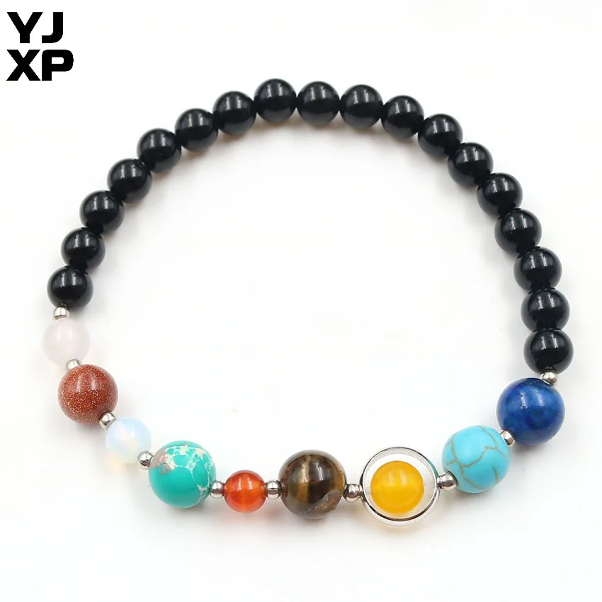 Браслет YJXP Planet Beads, посеребренный, для занятий йогой, чакр, эластичный браслет, натуральный кристалл, камень, унисекс, изготовление ювелирных изделий