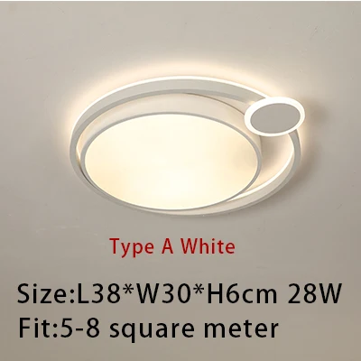 Type A L38cm White Круглый светодиодный потолочный светильник в современном стиле для спальни, гостиной, столовой, заподлицо, осветительное приспособление, декоративные потолочные лампы для помещений - Цвет корпуса: Type A L38cm White