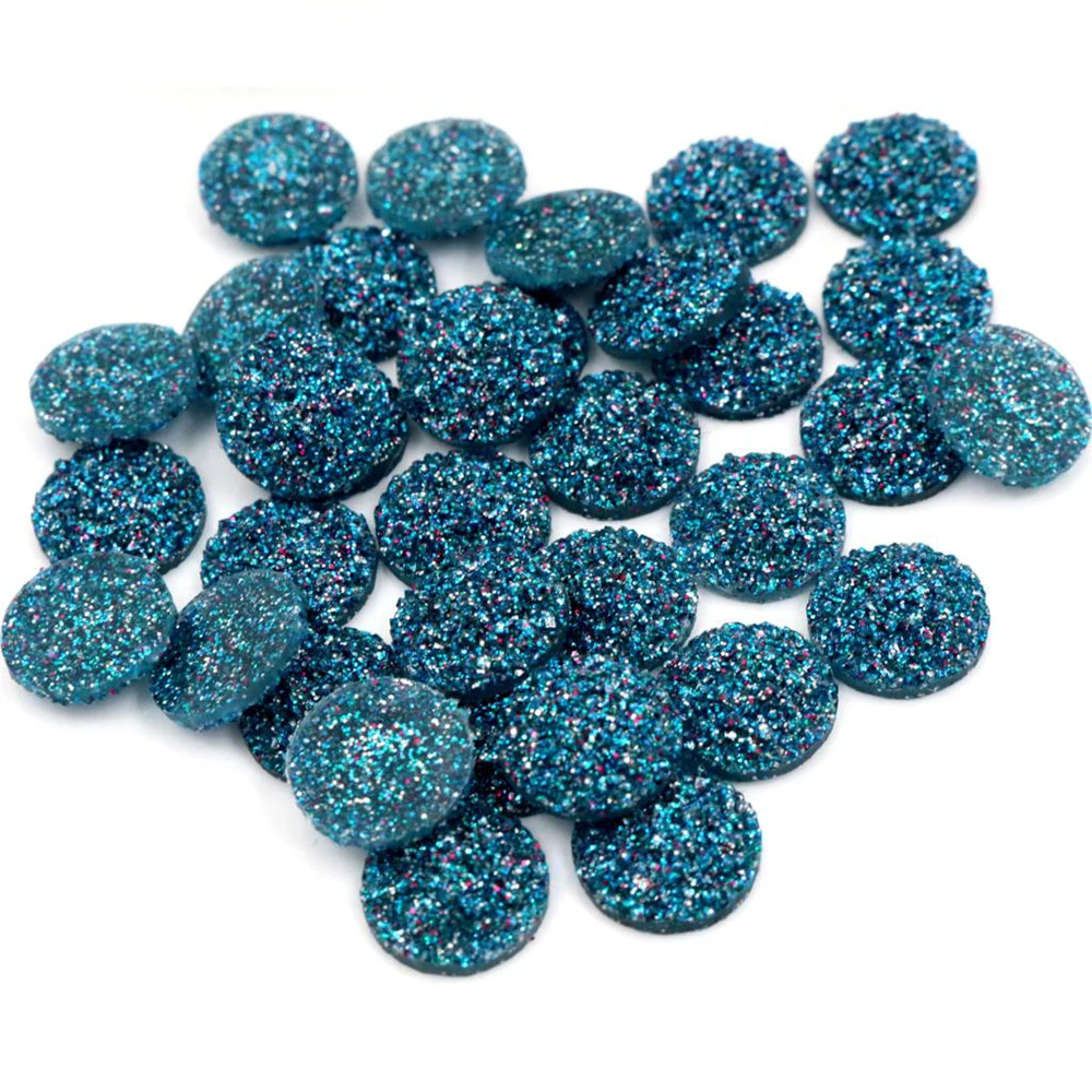 

New Fashion 40pcs 12mm Lake Blue Color Natural ore Style Flat back Resin Cabochons For Bracelet Earrings accessories