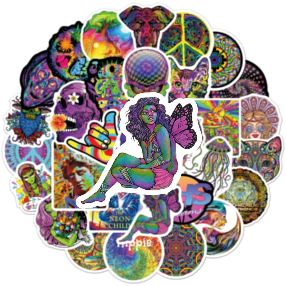 10/30/50PCS/ Do not repeat stickers Cool Skateboard Cup Suitcase Notebook Guitar Color Psychedelic Graffiti Sticker Wholesale