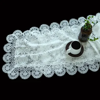 

White Voile Table Runner Elegant Lace Tableware Dining Room Restaurant Bistro Bar Wedding Holiday Event Catering Decoration P51