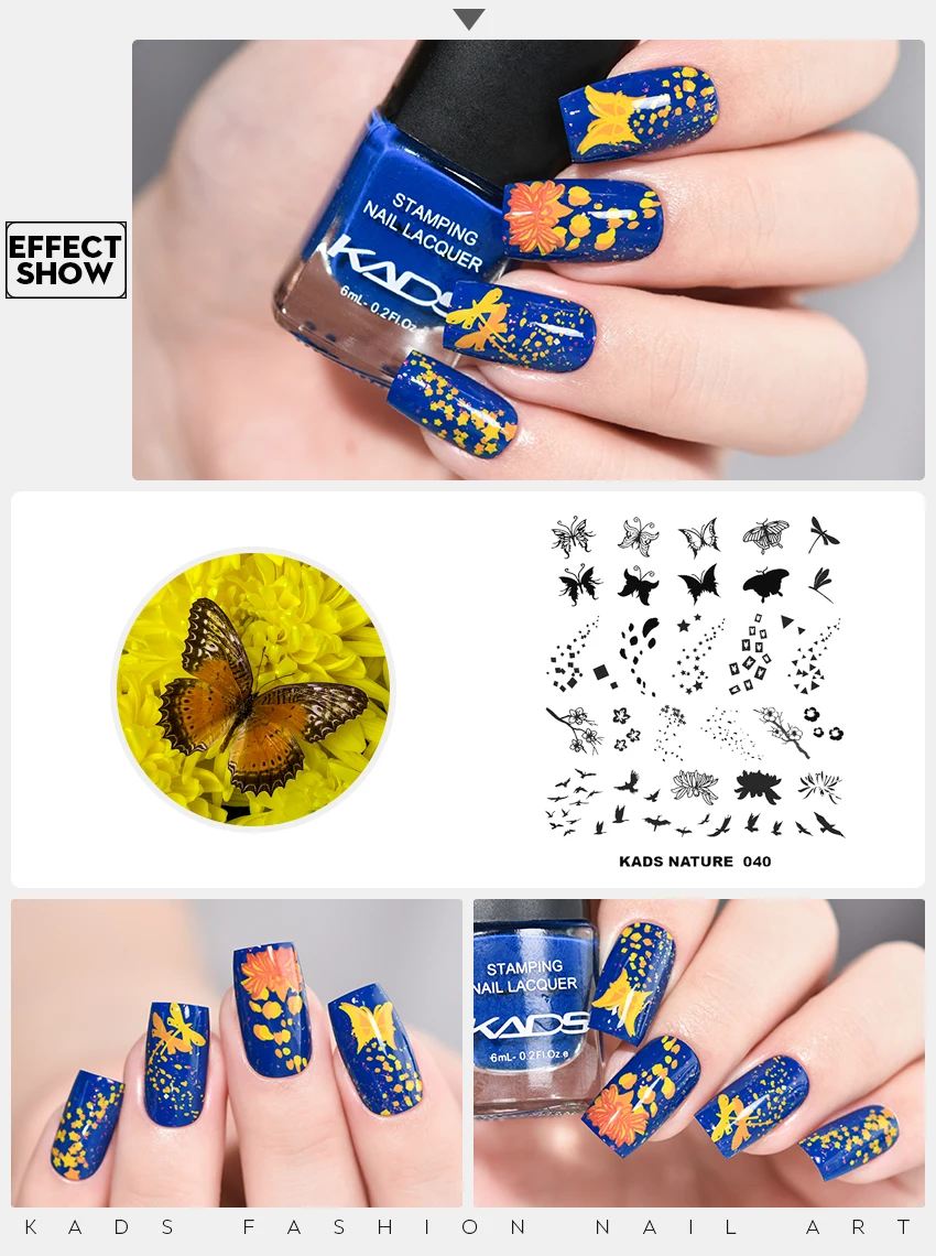 KADS Стикеры для ногтей природа 040 шаблон для штамповки ногтей Хризантема трафарет бабочки для маникюра штампы для ногтей печать