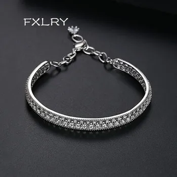 

FXLRY New Design Luxury white/gold color Zircon Simple hollow out Net surface bracelet For Design Bridal Wedding