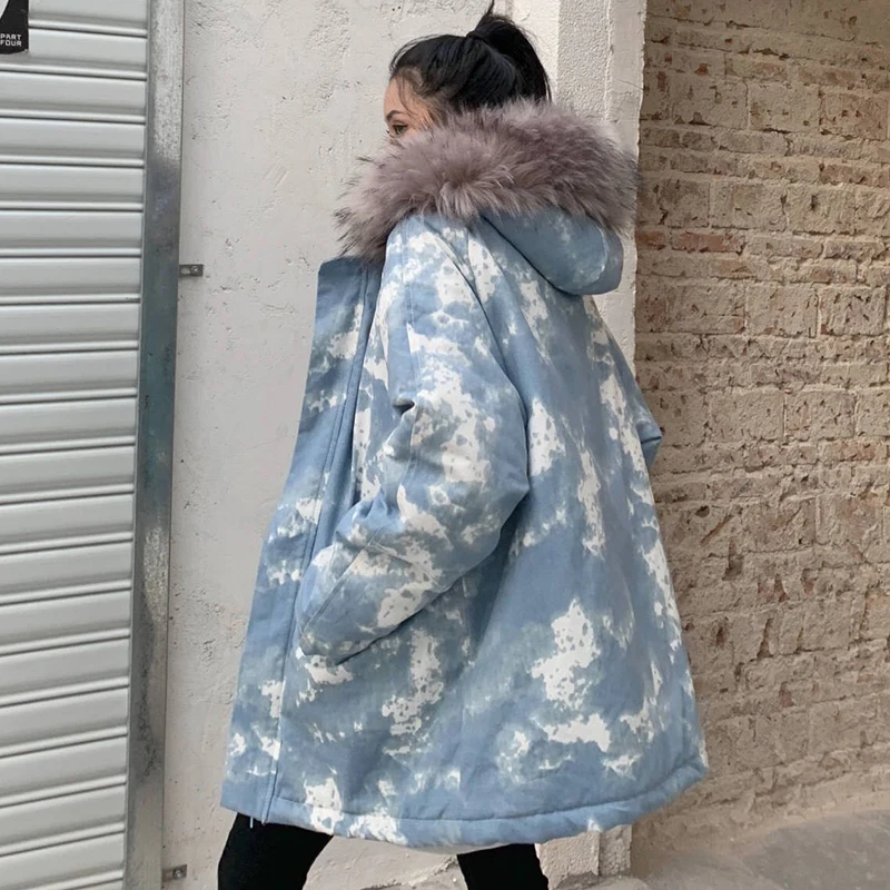 Heydress новое зимнее пальто Харадзюку, женские свободные парки с капюшоном и карманами, теплые камуфляжные куртки на молнии в Корейском стиле ins mujer