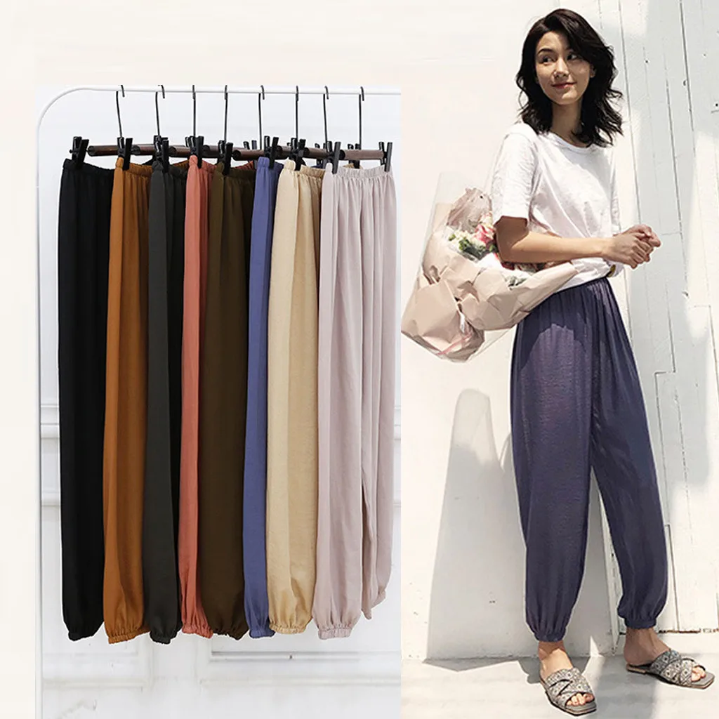 Летние женские брюки с эластичной резинкой на талии Повседневные Удобные