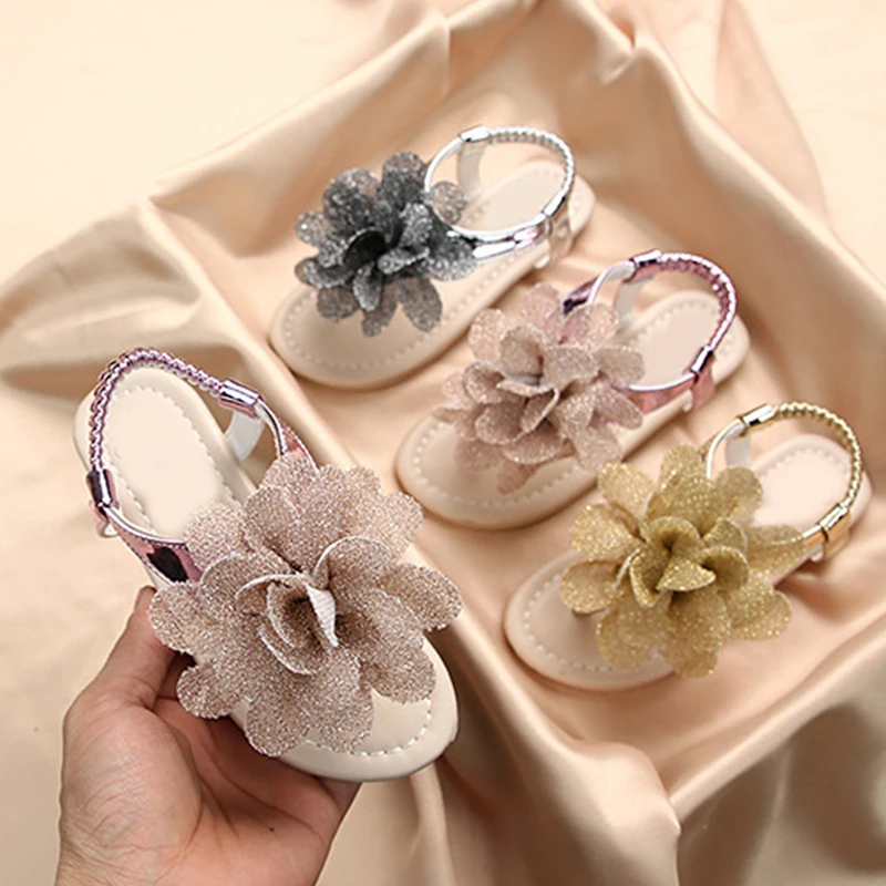 

New 1 Pair Children Baby Kids Girls Shoes Non-Slip PU Big Flower Toddlers Newborn Infantil Sandals Summer Flowers Beach Slipper