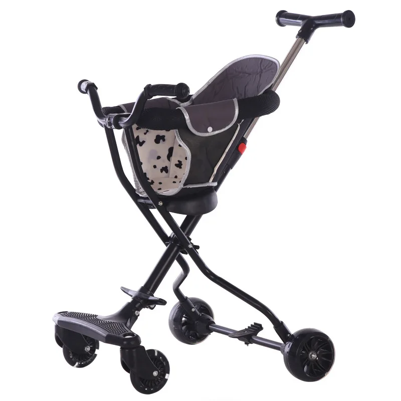 Детская прогулочная коляска тележка для машины складная детская коляска 2 в 1 детская коляска легкая коляска самокат с сиденьем - Цвет: black with seat