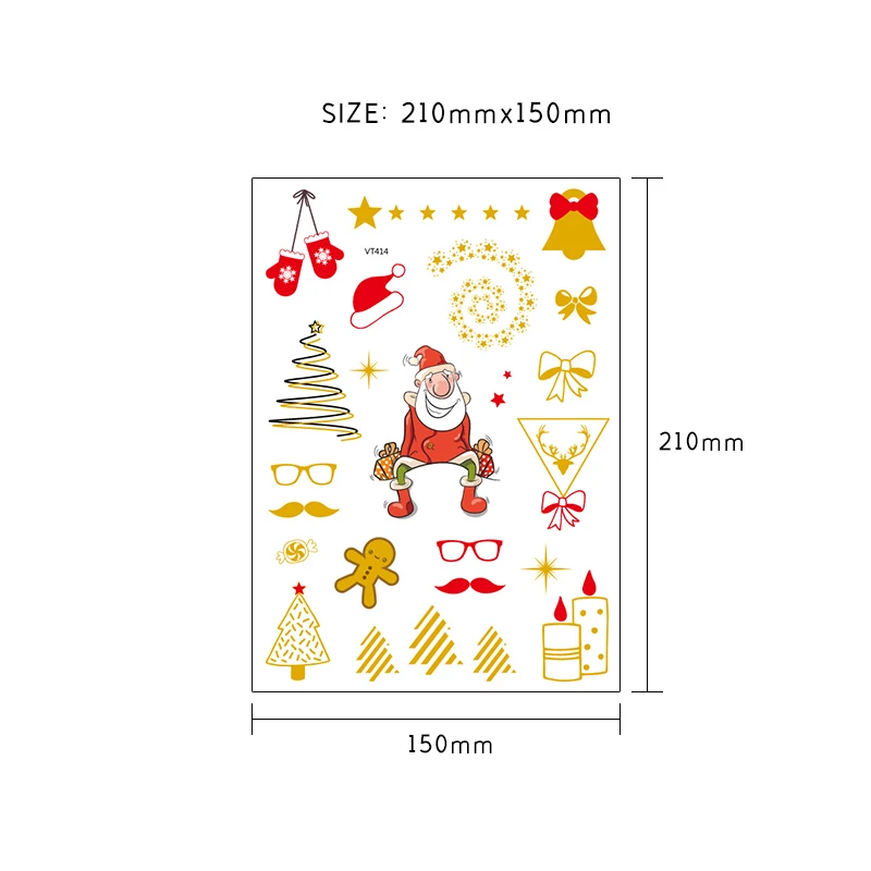 kids temporary tattoos stickers for hand finger gold metal temporary tattoo stickers Christmas face festival glitter children