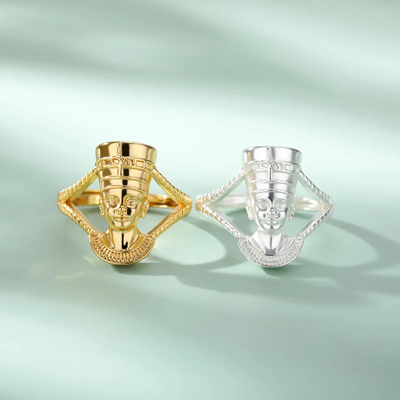 Couples Rings Stainless Steel Ring Finger Ring Silver Ring Adjustable Rings Jewelry Accessories Vintage Nefertiti Goddess Ring Sliver Color Stainless Steel Queen Ring Couple Rings For Women Statement Egyptian Jewelry