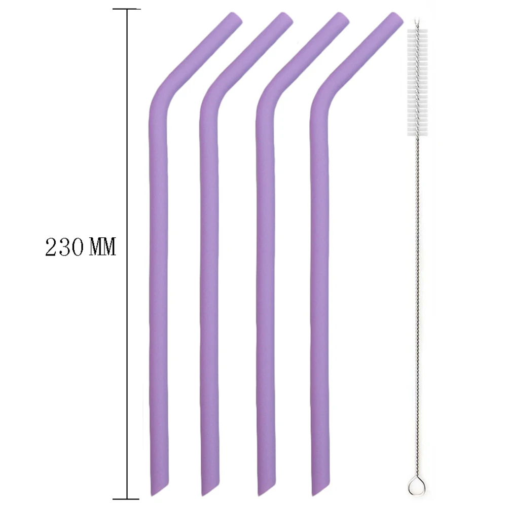 5pcs purple no.3 6 шт многоразовые соломенные силиконовые соломинки Набор Гибкая соломка с чистящей щеткой мешок прямой изогнутый Смузи соломы для 20 унций - Цвет: 5pcs purple no.3
