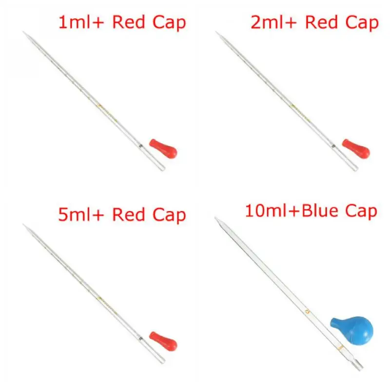 0.5ml 1ml 2ml 3ml 5ml 10ml vidro graduado escala conta-gotas pipetas de transferência de laboratório pipetas vermelho/azul cabeça de borracha química pipeta