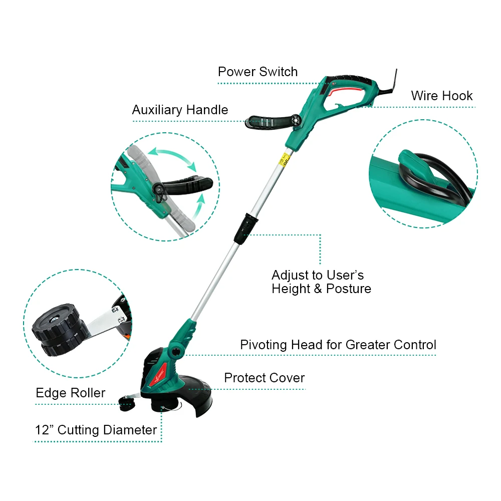 US $53.59 Lanneret 550w Electric Grass Trimmer Hand Cleaner Grass Cutter Machine Line Trimmer Ajustable Shaft Rotation Tube Garden Tool