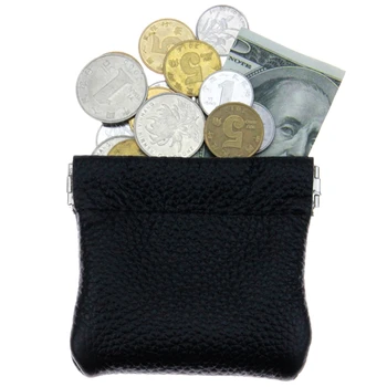 

Real Cowhide Genuine Leather Short Coin Purse Women Men Small Wallet Money Change Bag Business Credit Card Holder Black Pouch