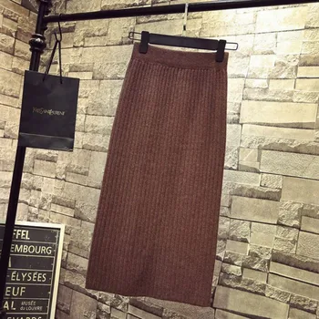 

Pencil Midi Skirts Women Bodycon Split Knitted Skirts Spring High Waist Female Winter Elegant Knitting Bottoms Skirt