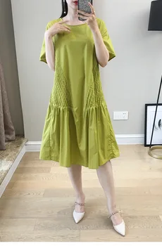 

Women Pleated Short-sleeved Dress Holiday Casual Ladies Loose Short Dress