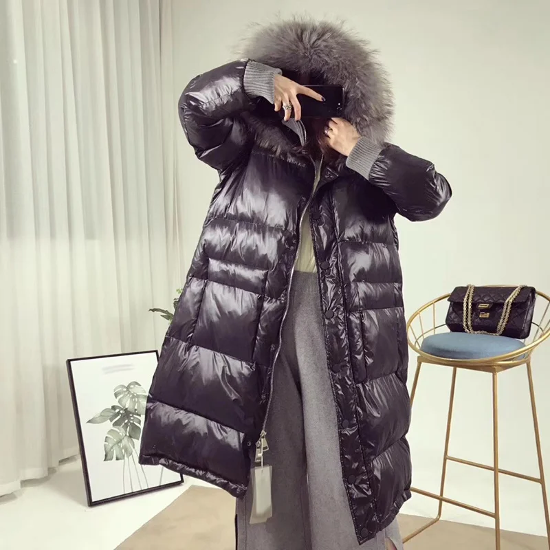 Real Natural Fur New Winter Jacket Women Loose Duck Down Jacket Female Long Down Parka Thick Hooded Coat Plus Size Overcoat
