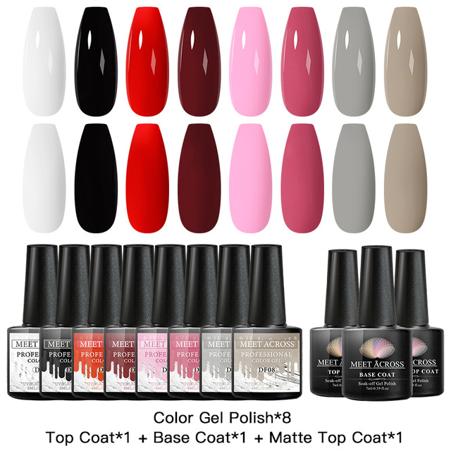 Gel Nail Polish Set With Top Base Gel Glitter Color Semi Permanent UV Led Gel Varnish Soak Off Nail Lacquers