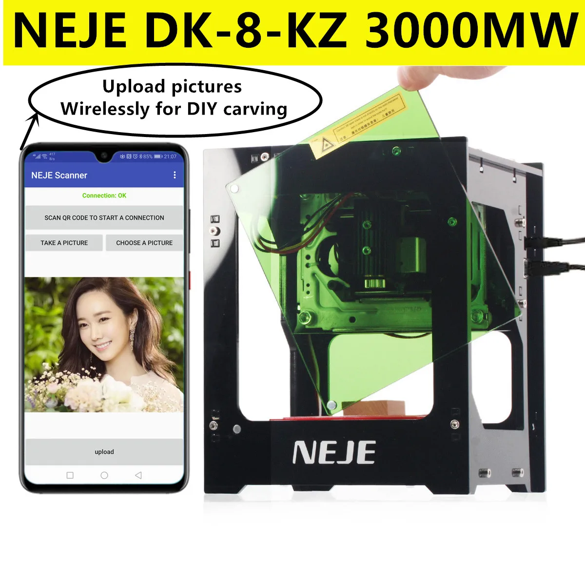 USA 3000mW Laser Engraving Machine DIY Print Carving with Wireless APP Control 