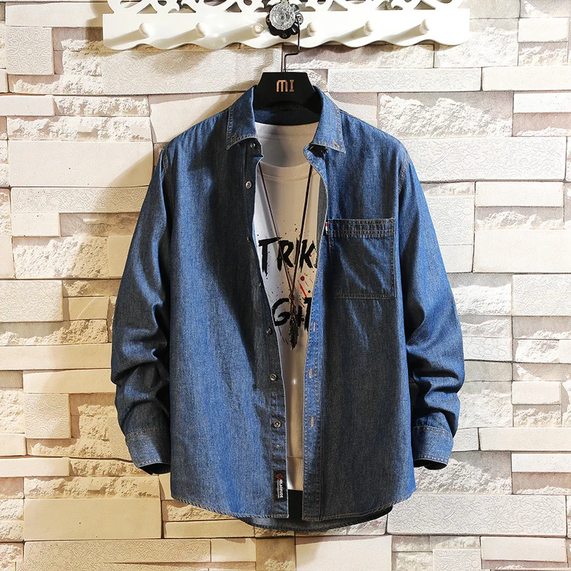 New Arrival Men's jeans Shirts Solid  Long Sleeve jeans jacket High Quality Wash Denim Cowboy Jeans Shirts Men Casual