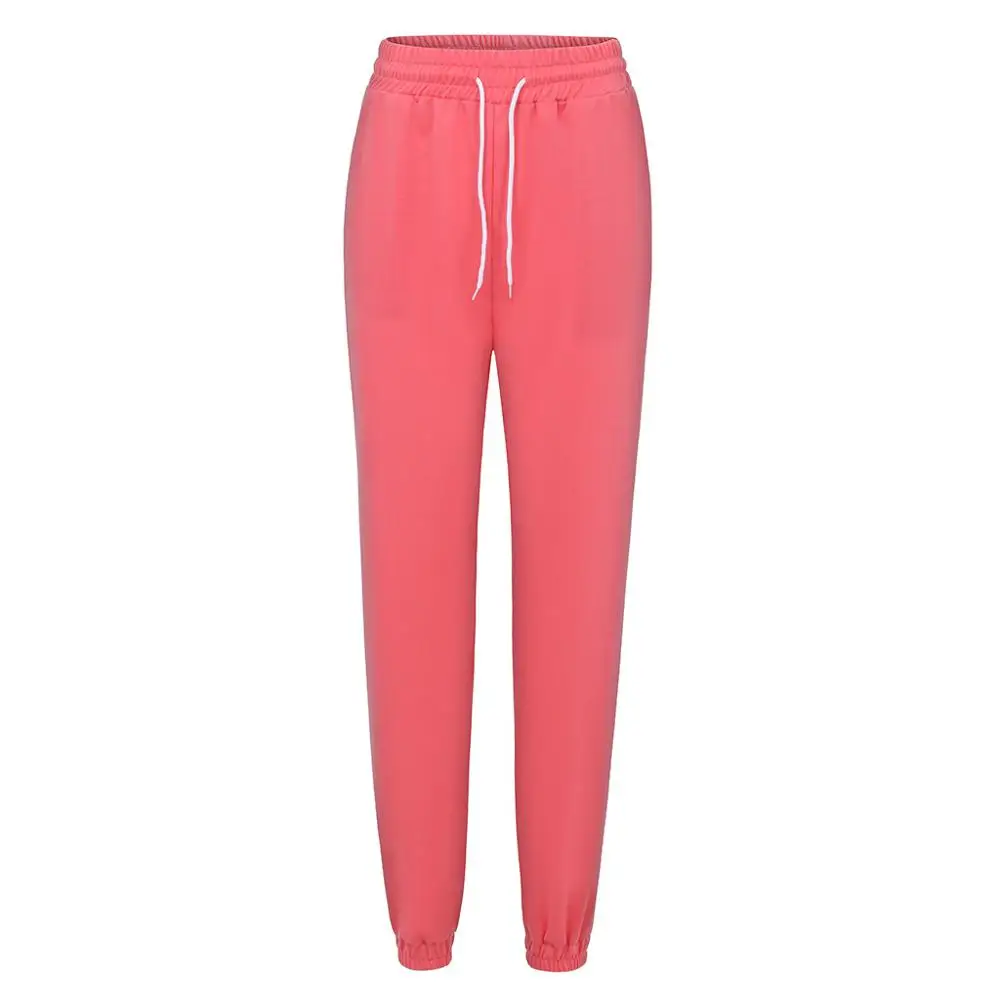 Женские повседневные однотонные спортивные свободные длинные штаны с карманами, удобные женские спортивные штаны для бега - Цвет: Розовый