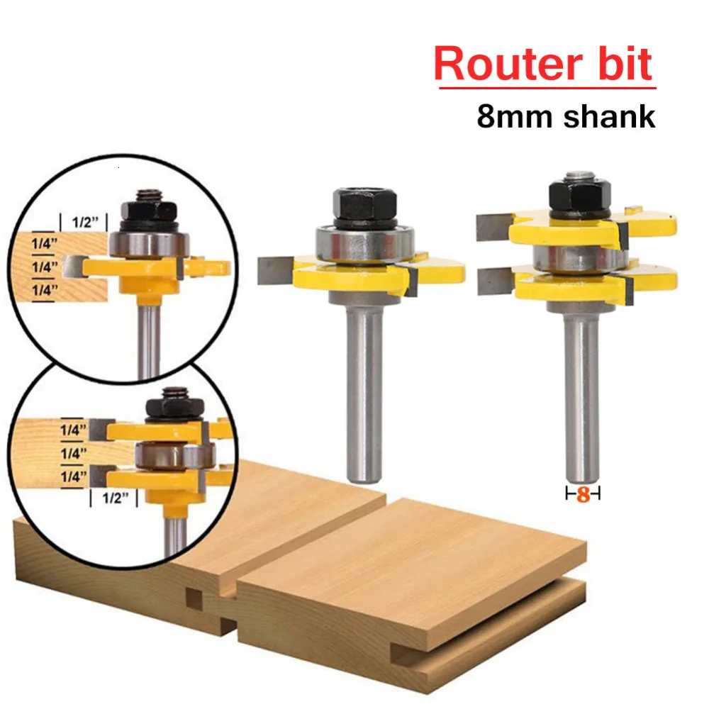 

2pcs Tongue Groove 8mm Shank Router Bit Set Milling Cutters For Wood Cutter Flooring Panel Woodworking Tool V-Notch Milling Cut