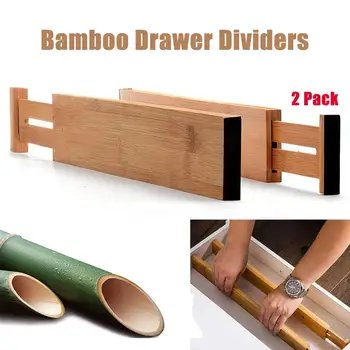 2 Pack Bamboo Drawer Dividers Expandable Drawer Organizers With Anti-Scratch Eva Foam Edges Drawer Organization Separators 1