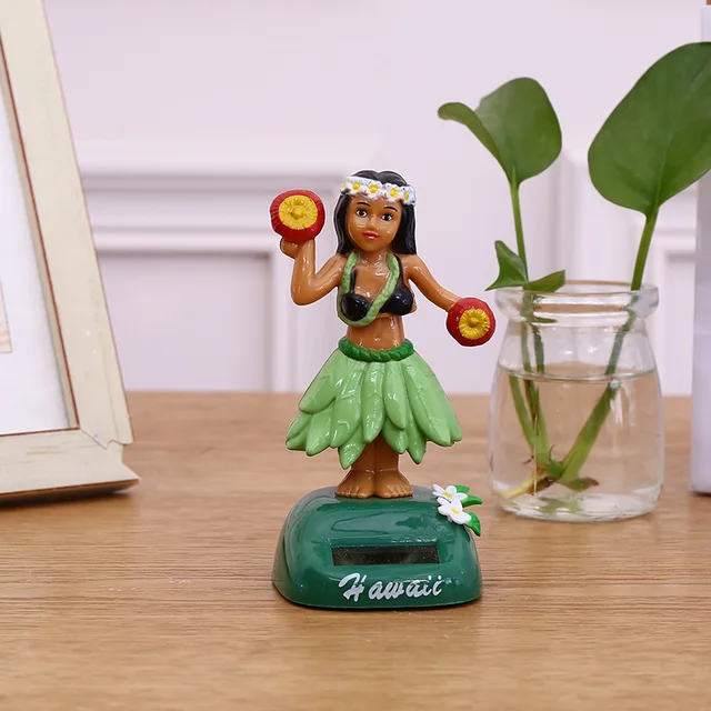 1Pcs Cartoon Fashion Solar Energy Swing Hawaiian Girls Crafts Toys Vibrant Creative Home Desktop Decoration Vehicle Ornament Toy 3