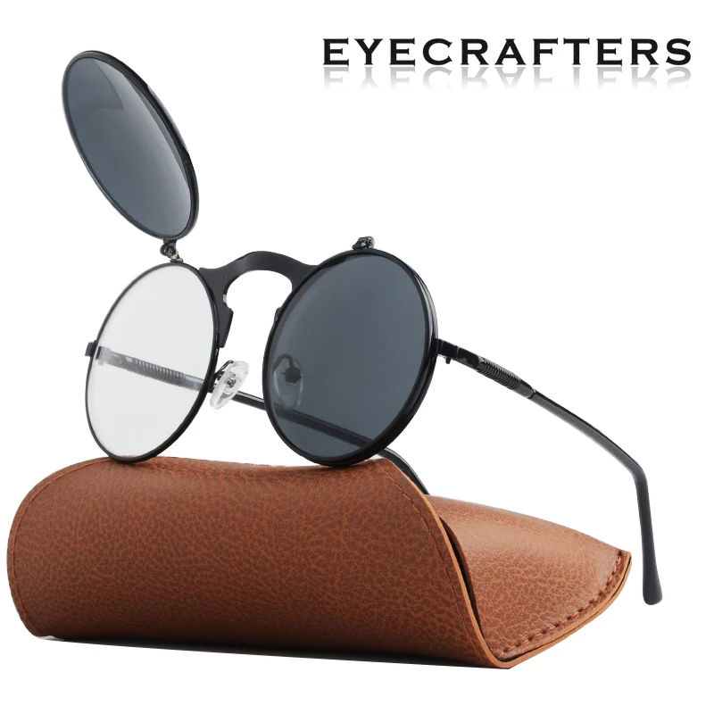 EYECRAFTERS Новая мода флип объектив стимпанк Ретро стиль круглые солнцезащитные очки