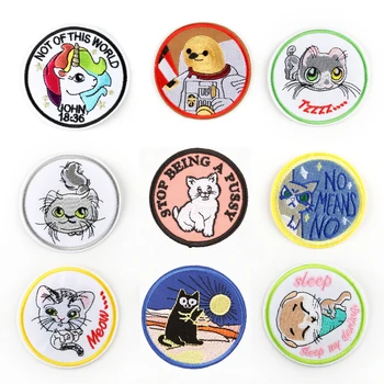 

Round Cat Unicorn Iron on Patches for Clothing Embroidery Stripe on Clothes Cute Animals Applique Badge Applique Cloth Fabric G