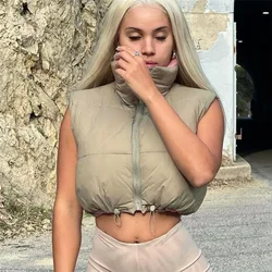 2021 inverno nova moda rua pop sexy sem mangas cor sólida umbigo exposto colete de algodão curto colete feminino superior
