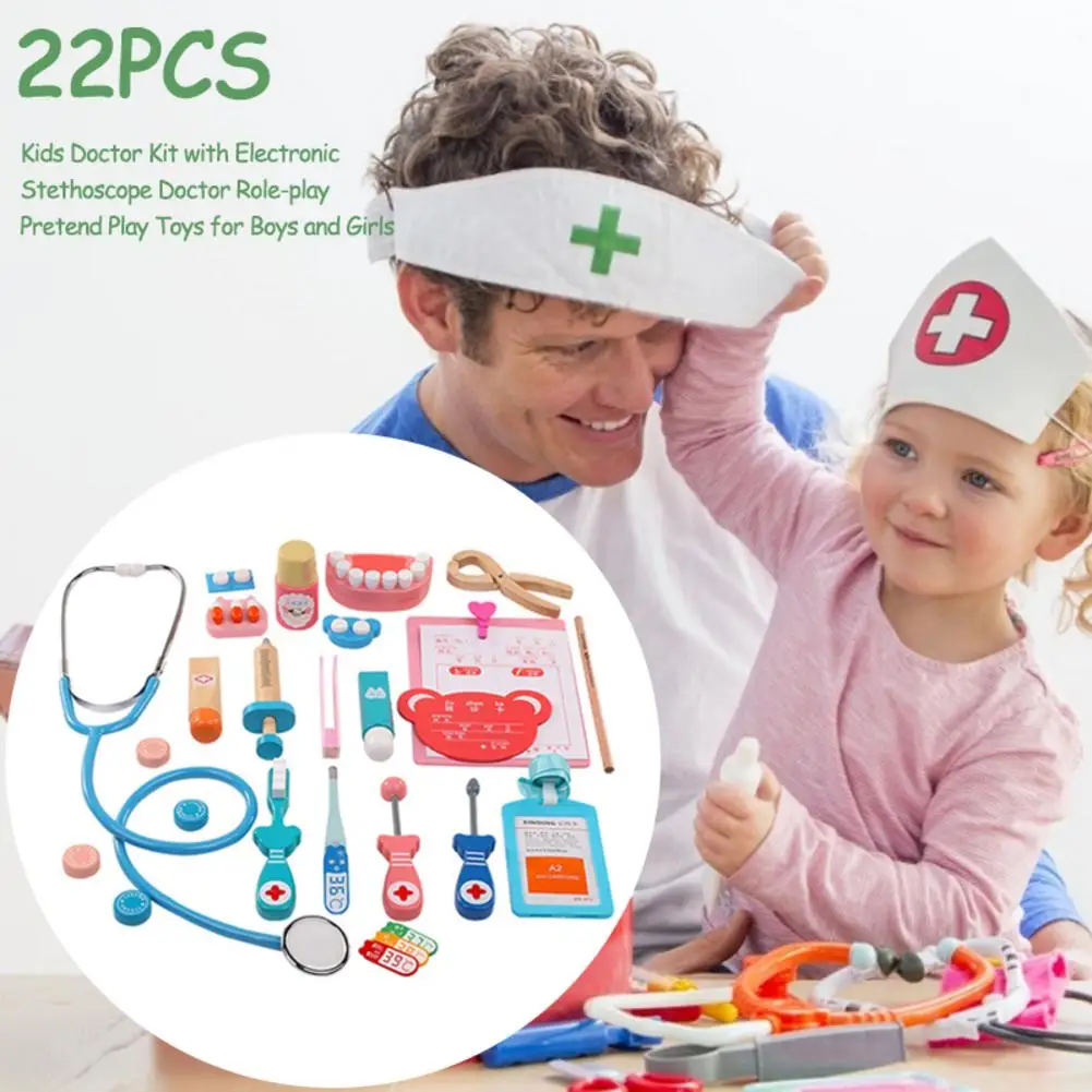 

22PCS Children's Doctor Toy Kit With Electronic Stethoscope Doctor Role-playing Interactive Baby Toys