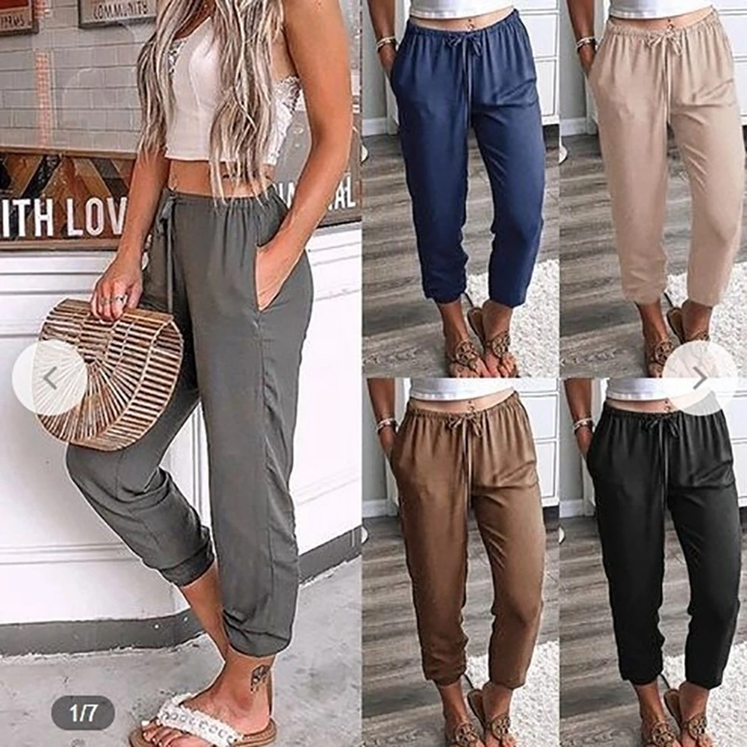 

New Women Pants Autumn Spring Lace Up Loose Harem Pants Casual Ladies Solid Pockets Ankle Length Long Trousers Pantalon Femme