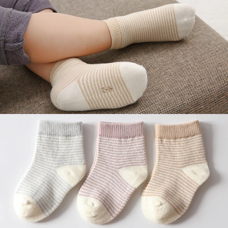 

0-1-3-Year-Old 6 Months 12 Baby Socks Spring And Autumn Colored Cotton Thin Stripe Infant BOY'S Girls Children's Socks Cotton So