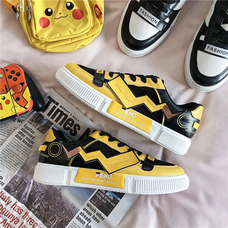 Zapatos informales de Pikachu para hombre y mujer, zapatillas a la moda con estampado de grafiti para amantes clásicos, vulcanizados, zapatos de lona escolares para Cosplay