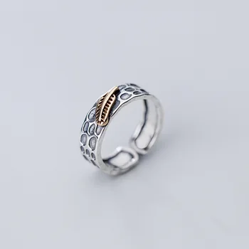 

MloveAcc 2019 New Fashion 925 Sterling Silver Rings for Women Vintage Silver Finger Ring with Gold Leaf
