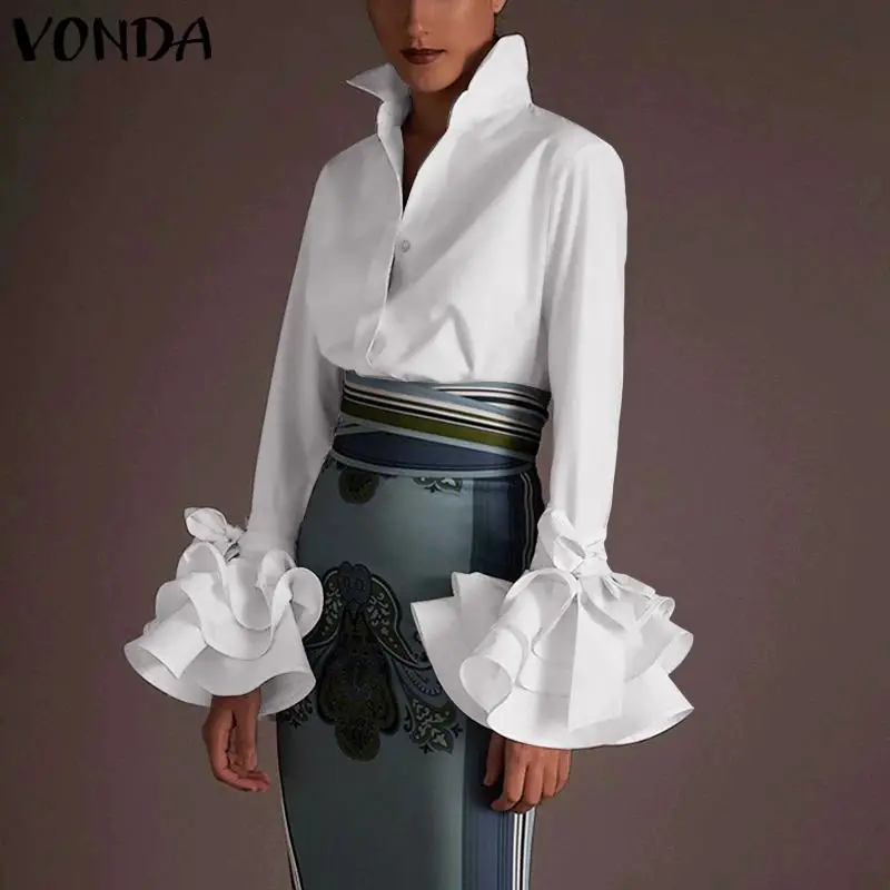 2021 женские блузки VONDA сексуальные вечерние топы с отложным воротником и