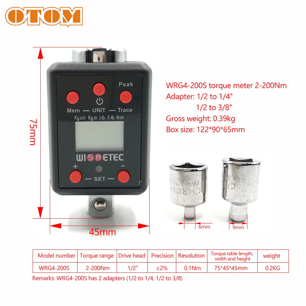 OTOM WRG4 -200S Digital Torque Wrench 1/2" Adjustable Measurement Adapter With Buzzer And LED Flash Notification Car Repair Tool