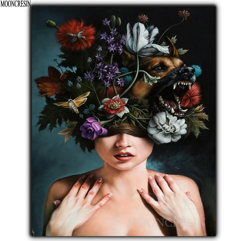 

Diy Diamond Painting Cross Stitch Naked Girl Wearing Flowers Needlework 3D Diamond Embroidery Full Round Mosaic Decoration Resin