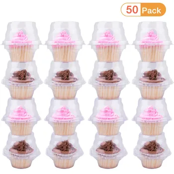 

50pcs Individual Cupcake Holder - Clear Plastic Dome Single Cupcake Carrier Muffin Container Holders Cases Boxes Cups